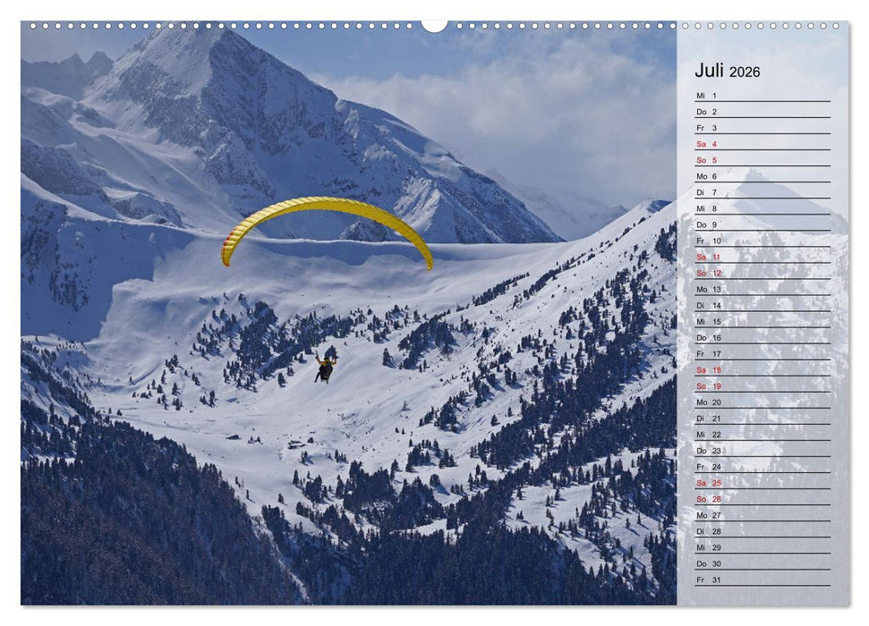 Gleitschirmfliegen in den Tuxer Alpen (CALVENDO Premium Wandkalender 2026)