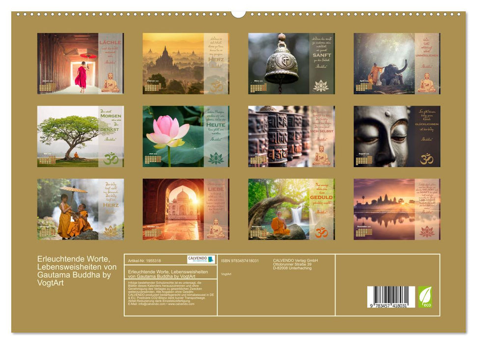 Erleuchtende Worte, Lebensweisheiten von Gautama Buddha by VogtArt (CALVENDO Premium Wandkalender 2026)