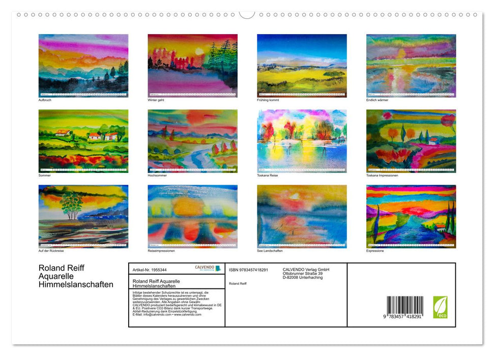 Roland Reiff Aquarelle Himmelslanschaften (CALVENDO Premium Wandkalender 2026)