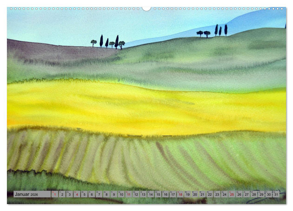 Toskana Aquarelle (CALVENDO Premium Wandkalender 2026)