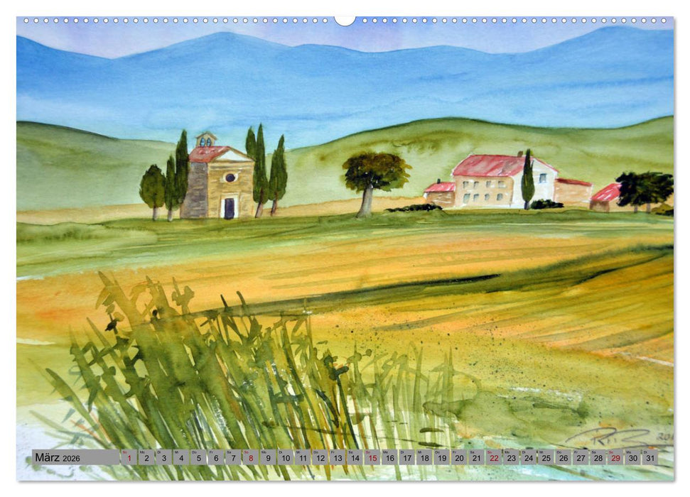 Toskana Aquarelle (CALVENDO Premium Wandkalender 2026)