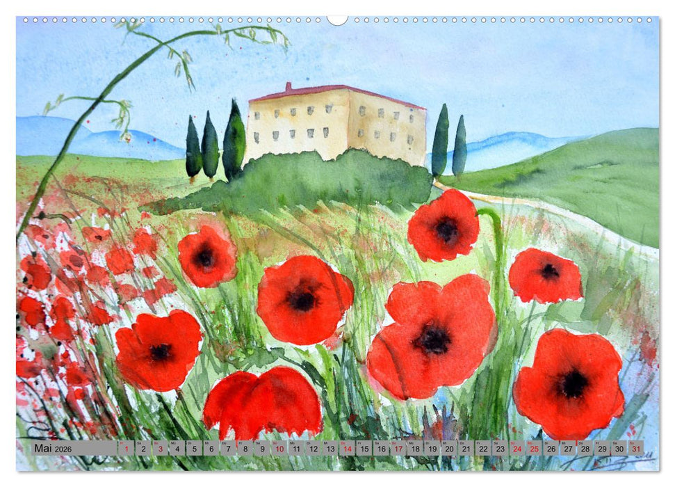 Toskana Aquarelle (CALVENDO Premium Wandkalender 2026)