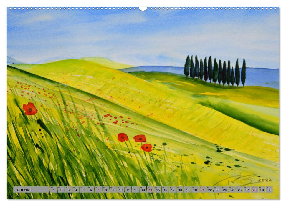 Toskana Aquarelle (CALVENDO Premium Wandkalender 2026)
