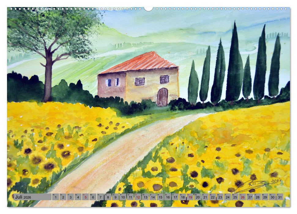 Toskana Aquarelle (CALVENDO Premium Wandkalender 2026)