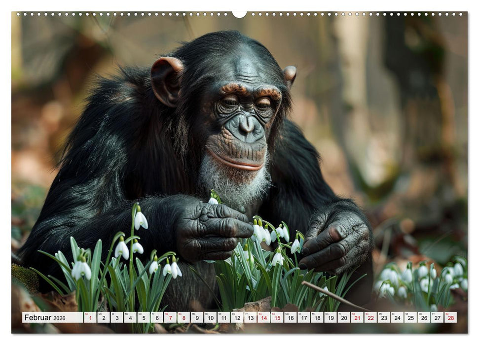 Schimpansen - Ein Jahr mit Menschenaffen. (CALVENDO Premium Wandkalender 2026)