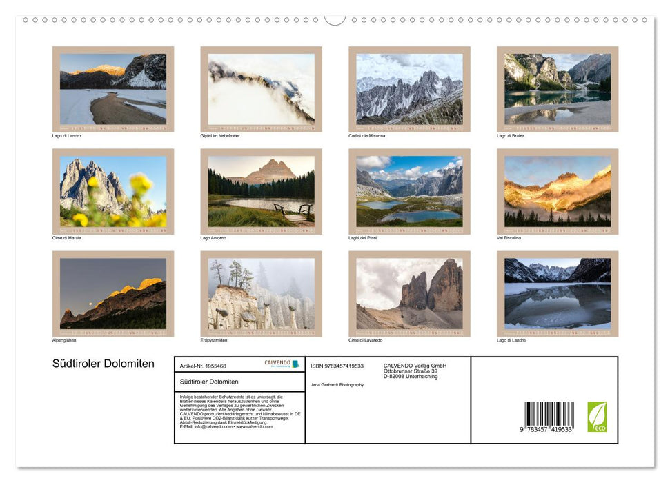 Südtiroler Dolomiten (CALVENDO Premium Wandkalender 2026)