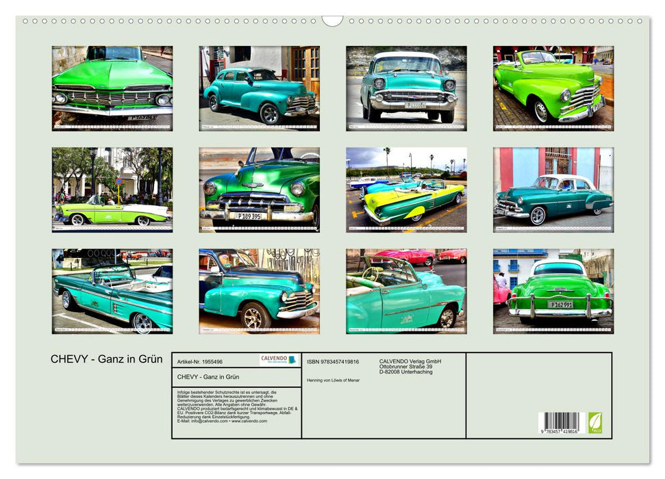 CHEVY - Ganz in Grün (CALVENDO Wandkalender 2026)