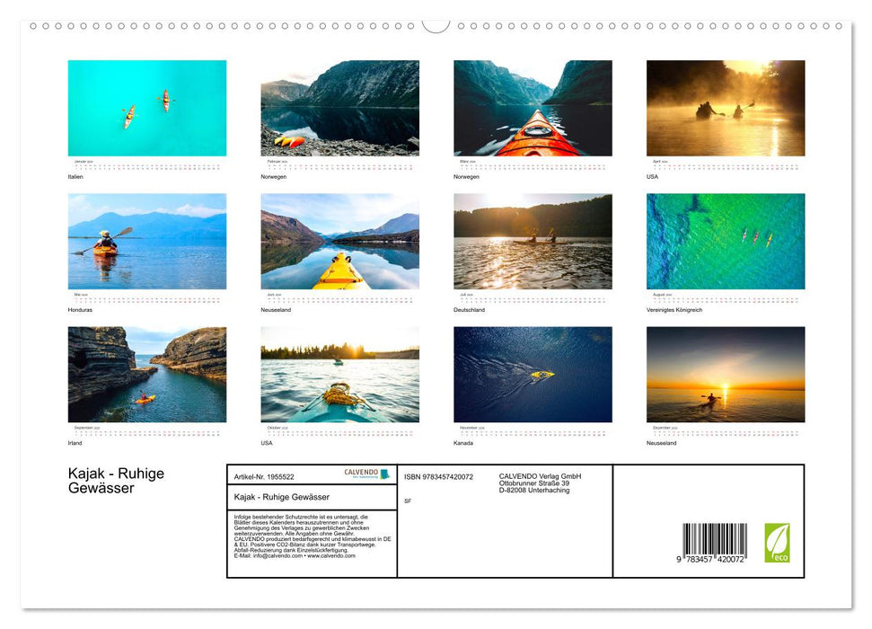 Kajak - Ruhige Gewässer (CALVENDO Premium Wandkalender 2026)