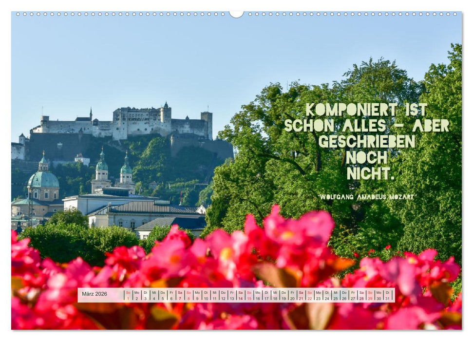 Salzburg, die romantische Stadt mit Zitaten von Wolfgang Amadeus Mozart (CALVENDO Premium Wandkalender 2026)