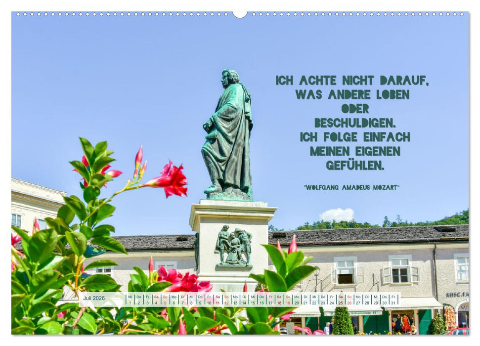 Salzburg, die romantische Stadt mit Zitaten von Wolfgang Amadeus Mozart (CALVENDO Premium Wandkalender 2026)