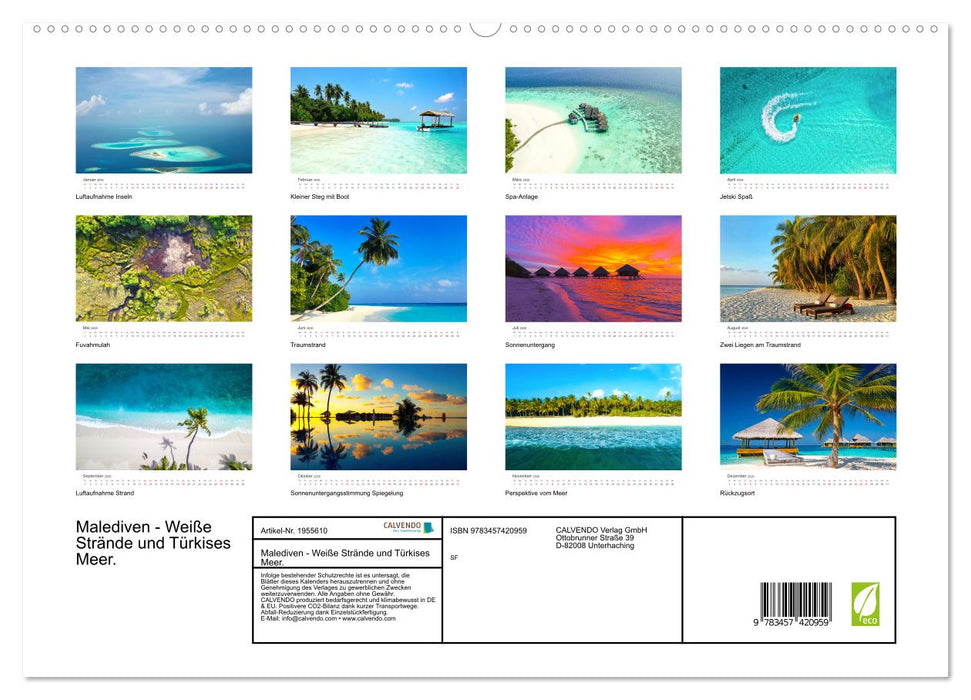 Malediven - Weiße Strände und Türkises Meer. (CALVENDO Premium Wandkalender 2026)