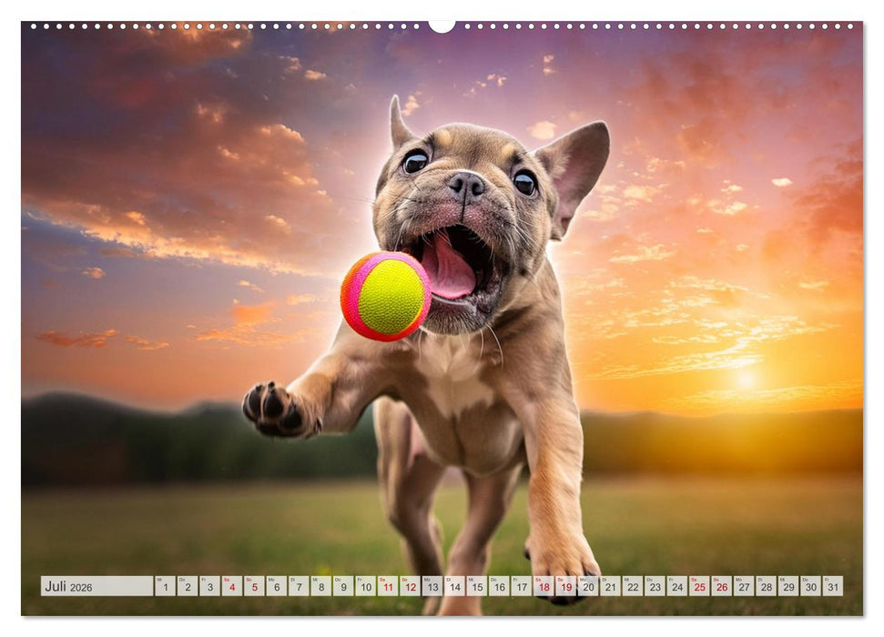 Bullys in Action - Französische Bulldoggen lieben Bälle (CALVENDO Premium Wandkalender 2026)