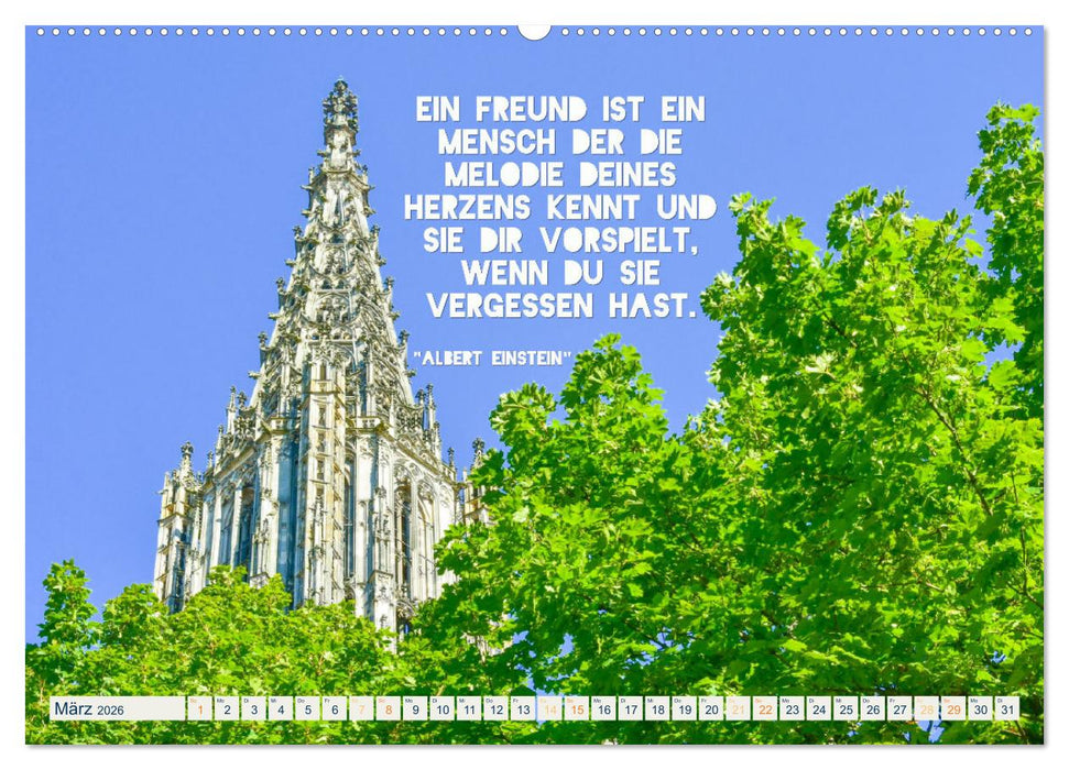 Ulmer Ansichten mit Zitaten von Albert Einstein (CALVENDO Premium Wandkalender 2026)