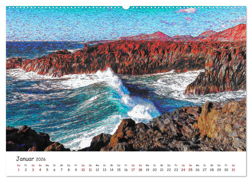 Lanzarote & La Graciosa - Im Stil von Vicent van Gogh (CALVENDO Premium Wandkalender 2026)