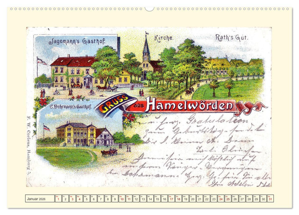 Gruss aus Hamelwörden - Kehdingens schönstes Dorf in alten Ansichten (CALVENDO Premium Wandkalender 2026)