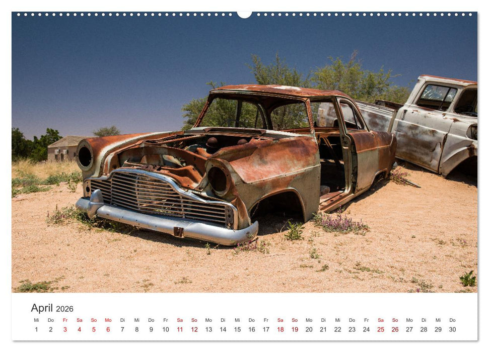 Solitaire Alte verlassene Autos in der namibischen Wüste (CALVENDO Wandkalender 2026)