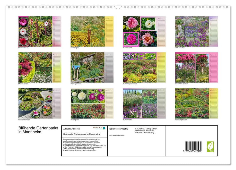 Blühende Gartenparks in Mannheim (CALVENDO Premium Wandkalender 2026)