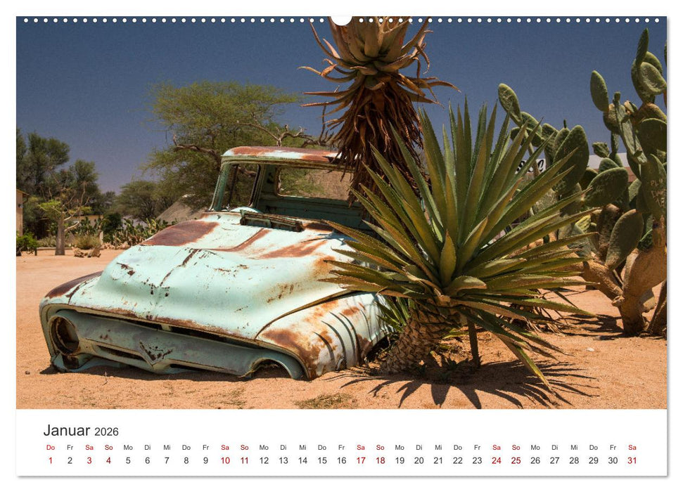 Solitaire Alte verlassene Autos in der namibischen Wüste (CALVENDO Premium Wandkalender 2026)