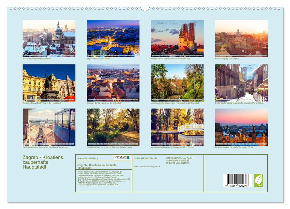 Zagreb - Kroatiens zauberhafte Hauptstadt (CALVENDO Premium Wandkalender 2026)