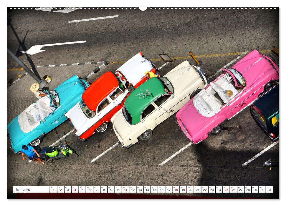 Vogel-Perspektive - Oldtimer in Havanna (CALVENDO Premium Wandkalender 2026)