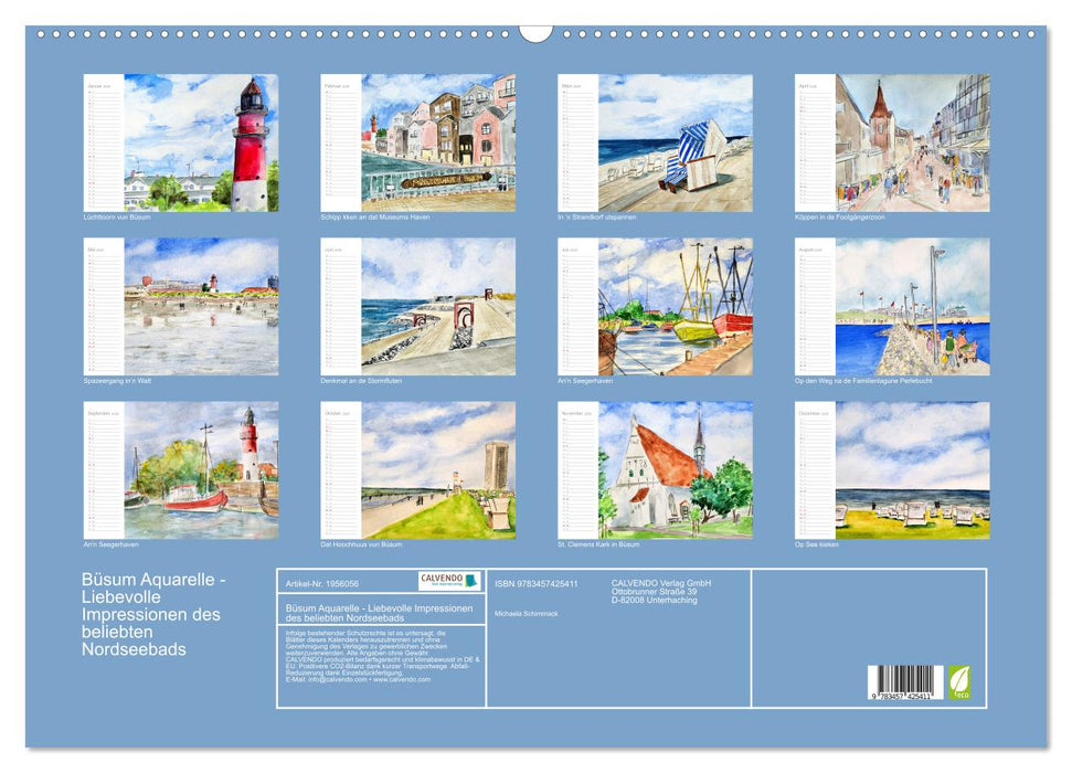 Büsum Aquarelle - Liebevolle Impressionen des beliebten Nordseebads (CALVENDO Wandkalender 2026)