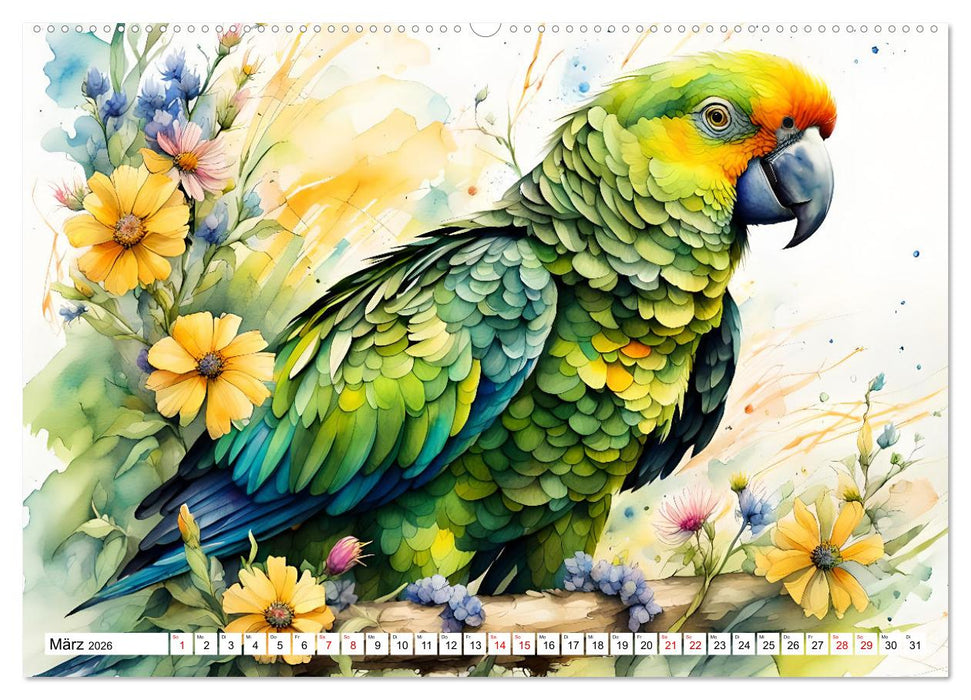 Papageien - Fliegende Edelsteine (CALVENDO Premium Wandkalender 2026)