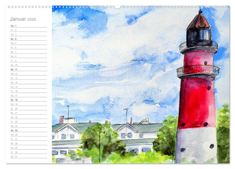 Büsum Aquarelle - Liebevolle Impressionen des beliebten Nordseebads (CALVENDO Premium Wandkalender 2026)