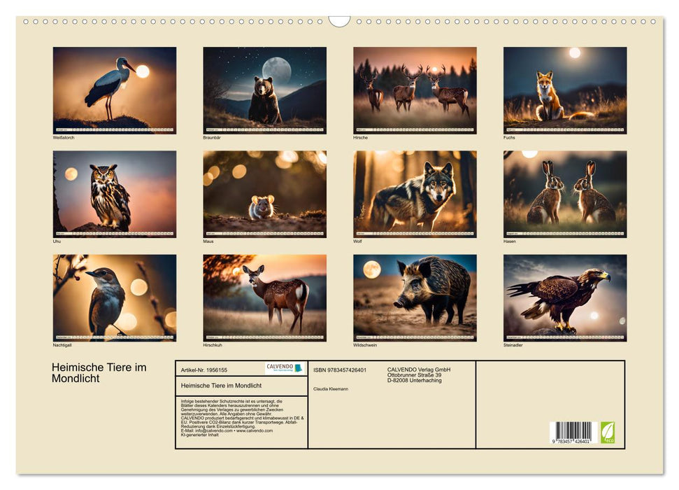 Heimische Tiere im Mondlicht (CALVENDO Wandkalender 2026)