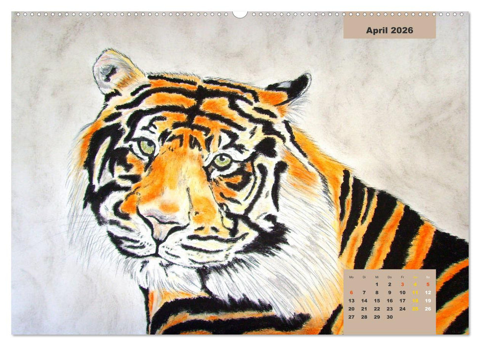 PortraiTierART Großkatzen - Wundervolle Portraitzeichnungen (CALVENDO Premium Wandkalender 2026)