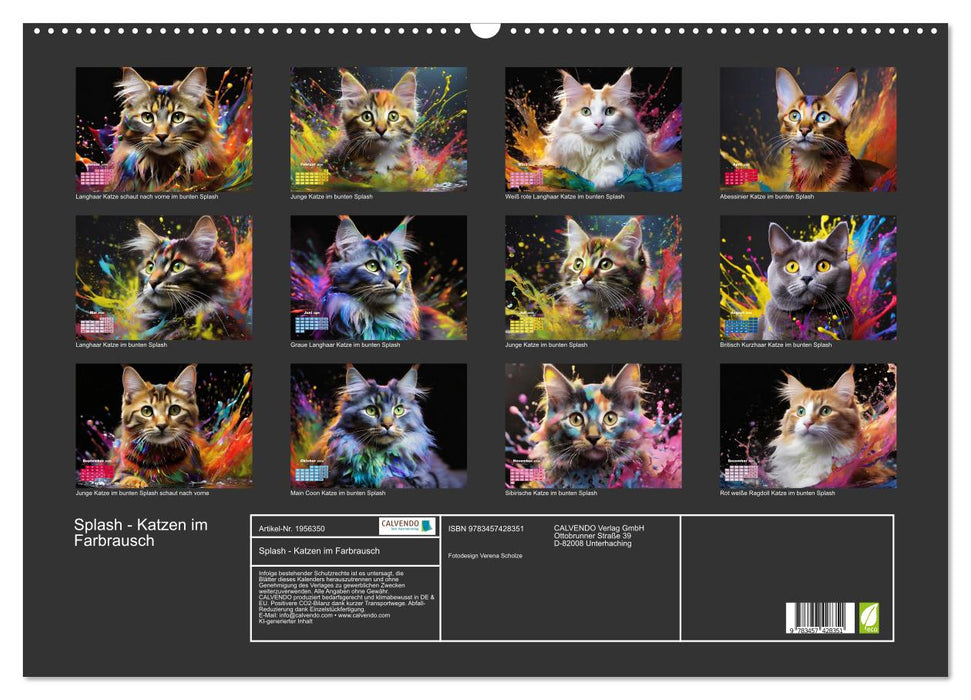 Splash - Katzen im Farbrausch (CALVENDO Wandkalender 2026)