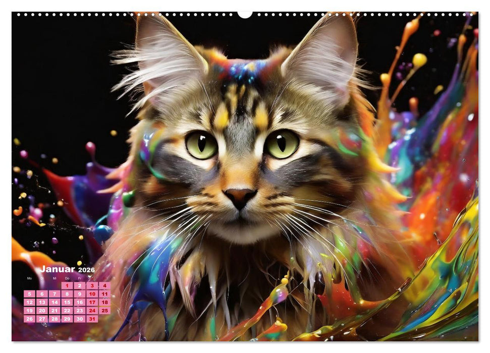 Splash - Katzen im Farbrausch (CALVENDO Wandkalender 2026)