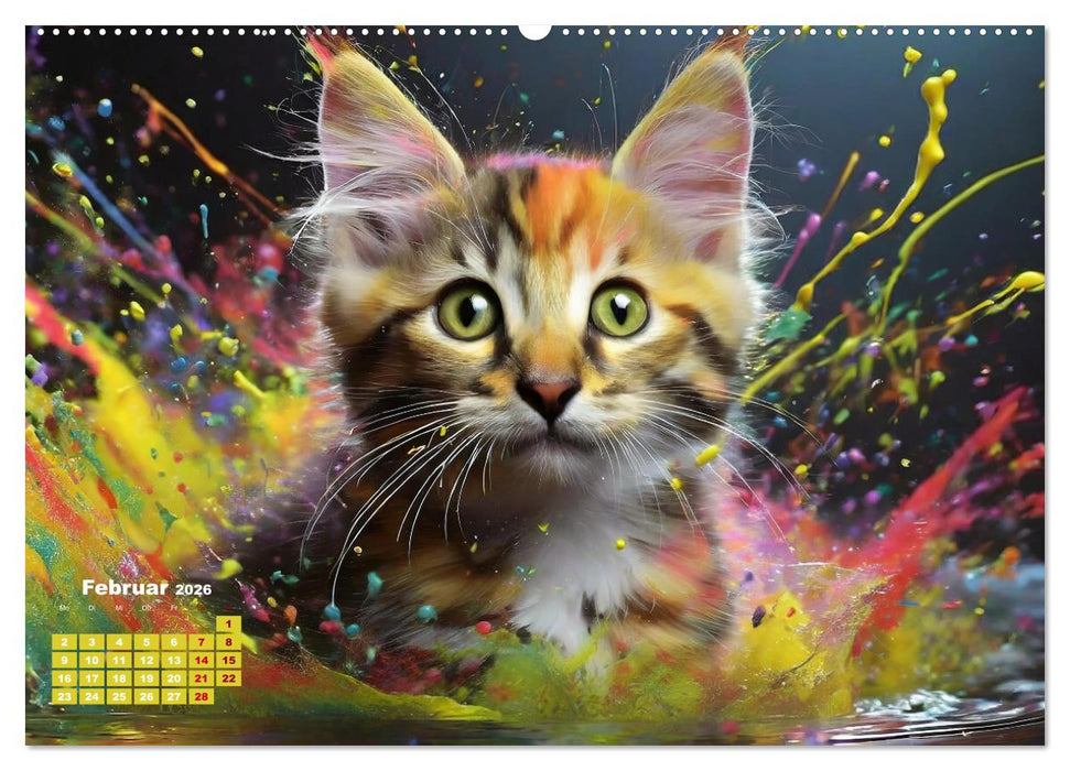 Splash - Katzen im Farbrausch (CALVENDO Premium Wandkalender 2026)