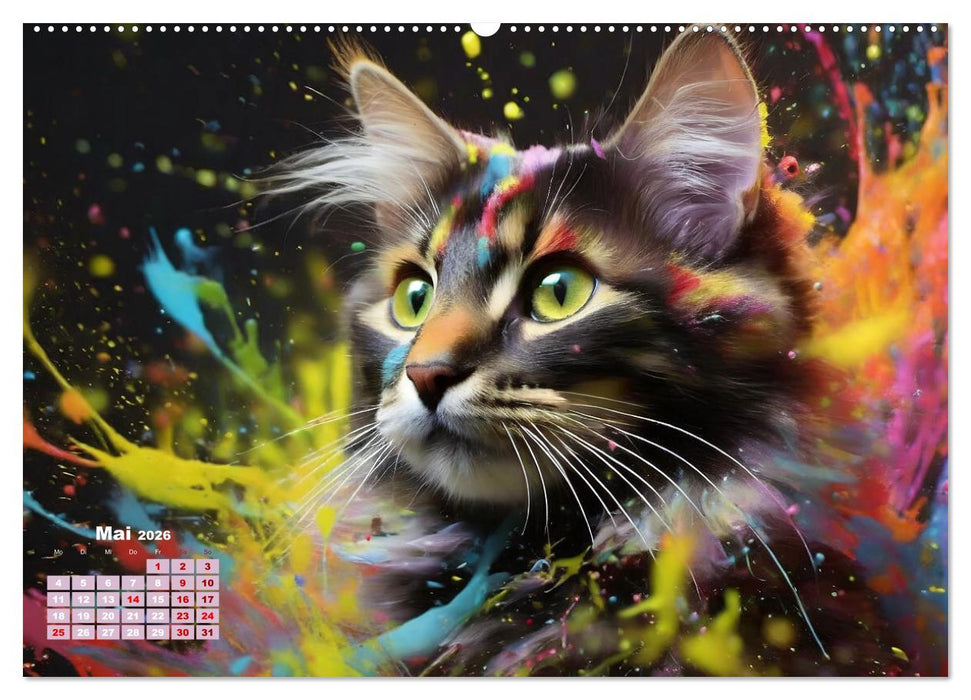 Splash - Katzen im Farbrausch (CALVENDO Premium Wandkalender 2026)