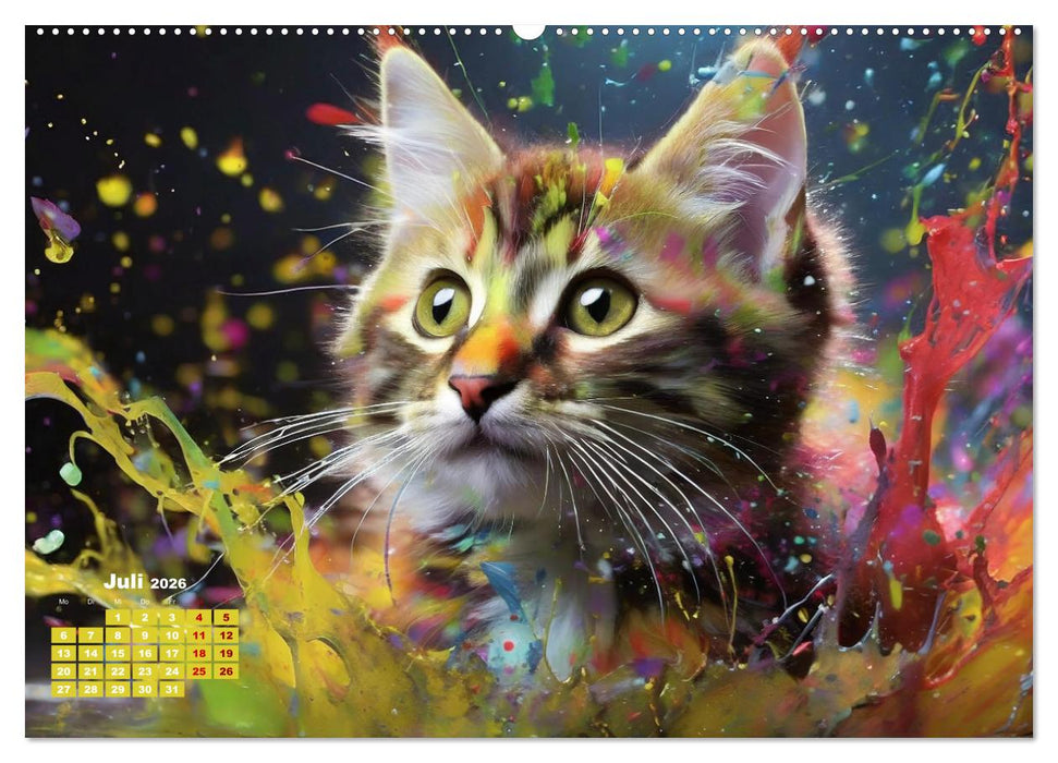 Splash - Katzen im Farbrausch (CALVENDO Premium Wandkalender 2026)