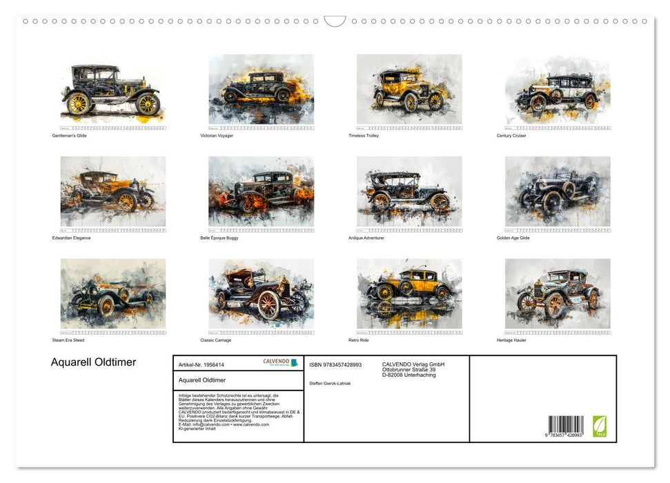 Aquarell Oldtimer (CALVENDO Wandkalender 2026)