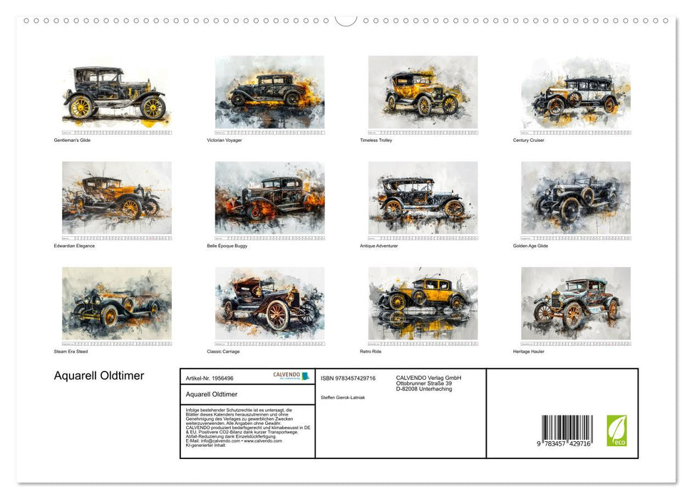 Aquarell Oldtimer (CALVENDO Premium Wandkalender 2026)