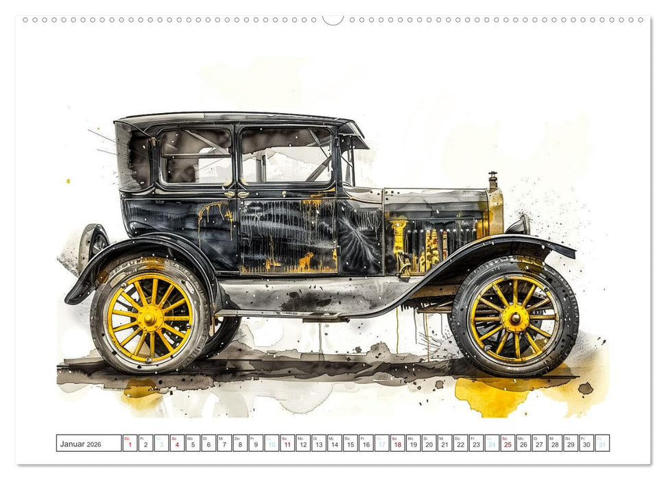 Aquarell Oldtimer (CALVENDO Premium Wandkalender 2026)