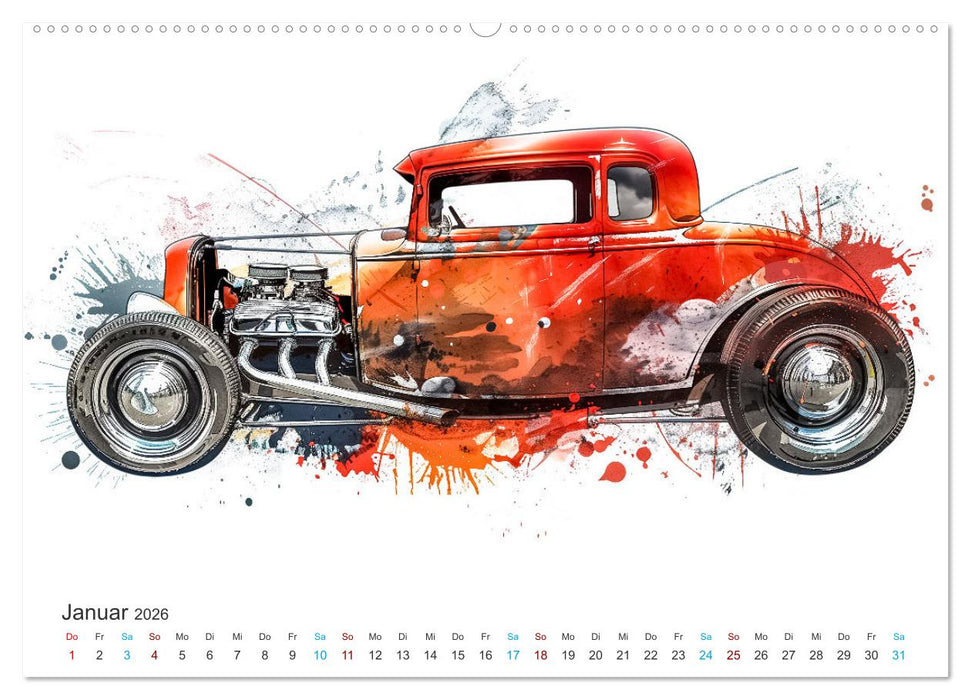 Hot Road - Oldtimer durch eine KI im neuen Gewand (CALVENDO Premium Wandkalender 2026)