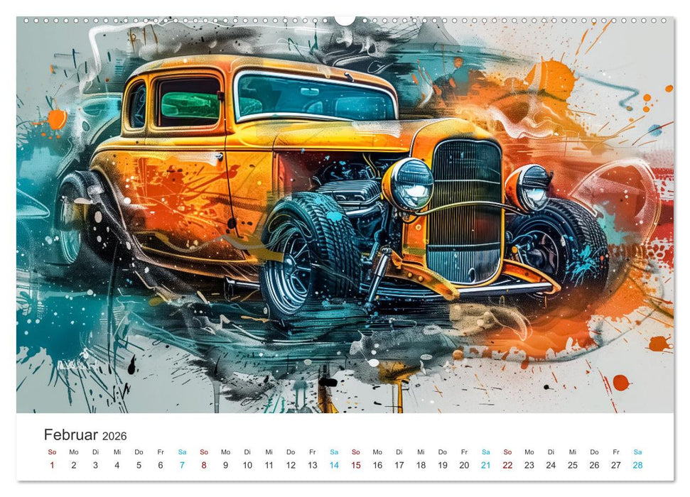 Hot Road - Oldtimer durch eine KI im neuen Gewand (CALVENDO Premium Wandkalender 2026)