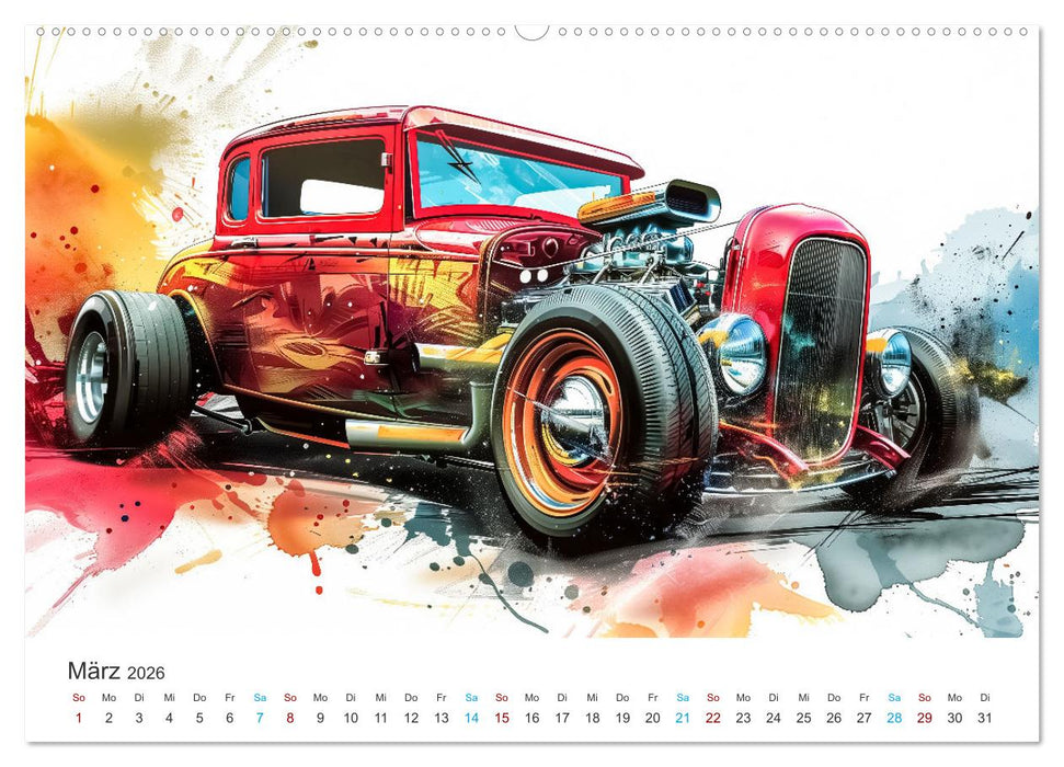 Hot Road - Oldtimer durch eine KI im neuen Gewand (CALVENDO Premium Wandkalender 2026)