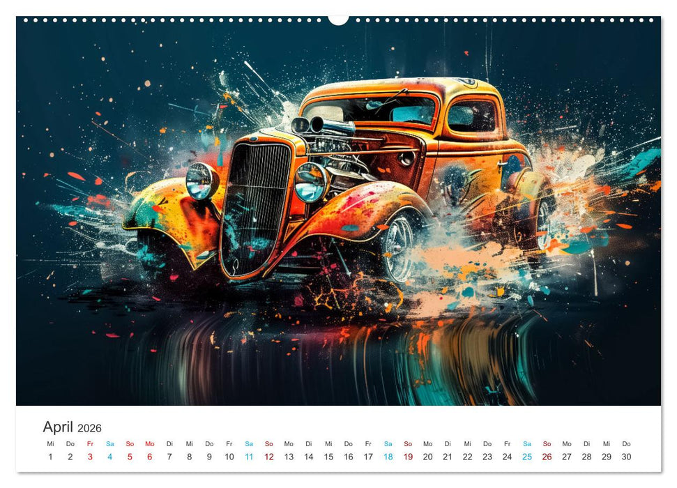 Hot Road - Oldtimer durch eine KI im neuen Gewand (CALVENDO Premium Wandkalender 2026)