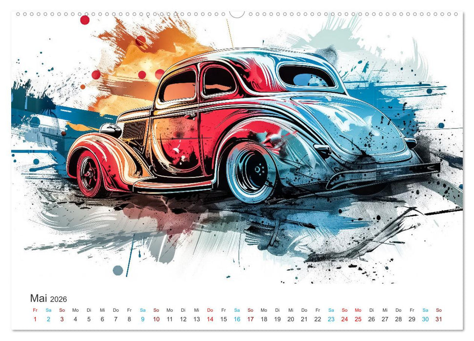 Hot Road - Oldtimer durch eine KI im neuen Gewand (CALVENDO Premium Wandkalender 2026)