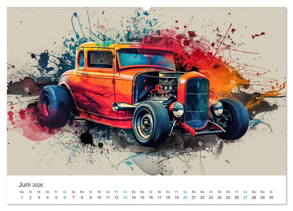 Hot Road - Oldtimer durch eine KI im neuen Gewand (CALVENDO Premium Wandkalender 2026)