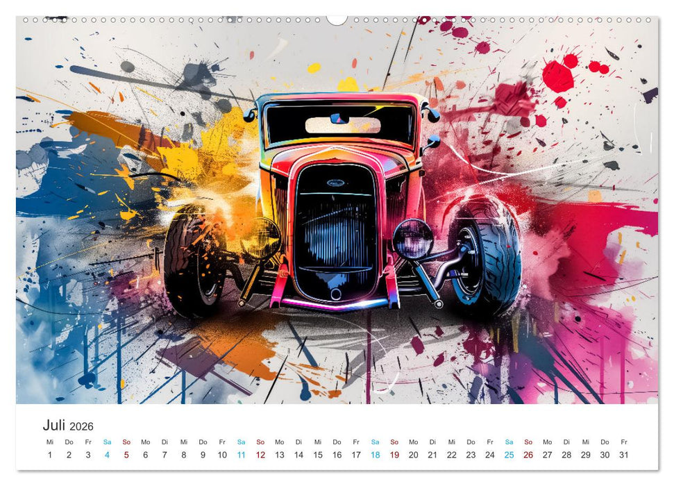Hot Road - Oldtimer durch eine KI im neuen Gewand (CALVENDO Premium Wandkalender 2026)