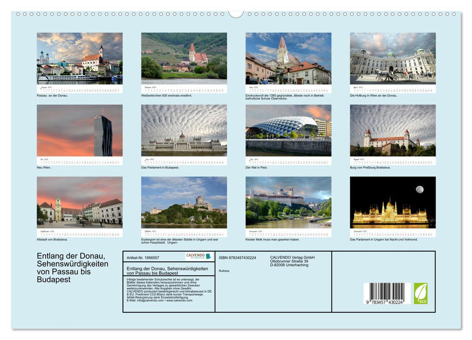 Entlang der Donau, Sehenswürdigkeiten von Passau bis Budapest (CALVENDO Premium Wandkalender 2026)