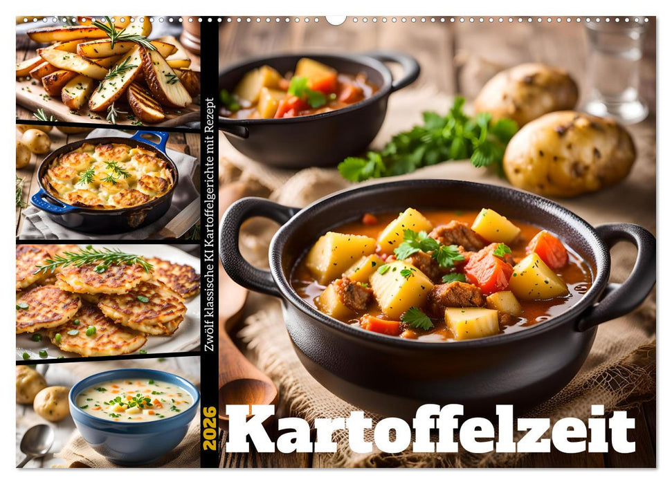 Kartoffelzeit - Zwölf klassische KI Kartoffelgerichte mit Rezept (CALVENDO Wandkalender 2026)