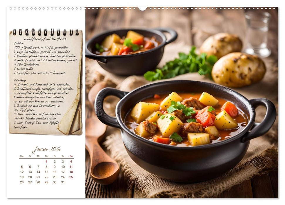 Kartoffelzeit - Zwölf klassische KI Kartoffelgerichte mit Rezept (CALVENDO Wandkalender 2026)