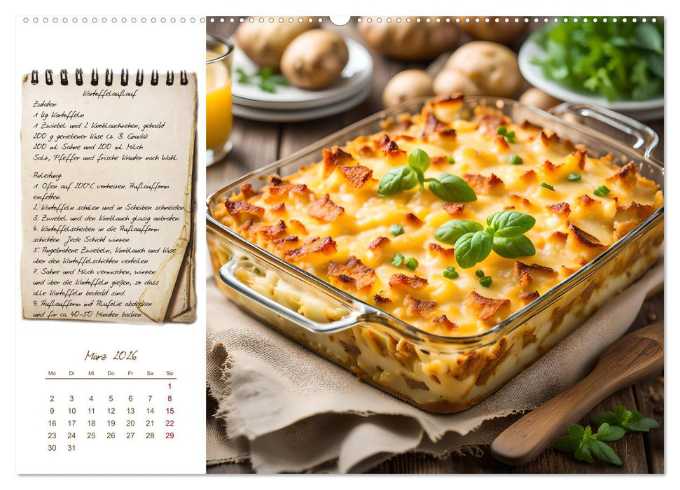 Kartoffelzeit - Zwölf klassische KI Kartoffelgerichte mit Rezept (CALVENDO Wandkalender 2026)