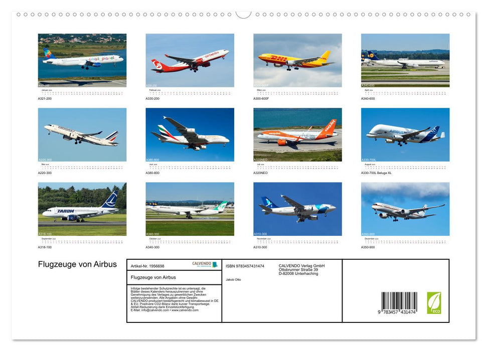 Flugzeuge von Airbus (CALVENDO Premium Wandkalender 2026)