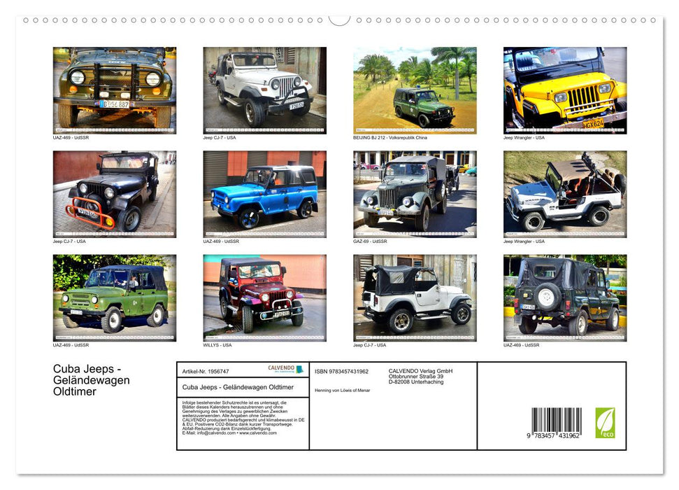 Cuba Jeeps - Geländewagen Oldtimer (CALVENDO Premium Wandkalender 2026)